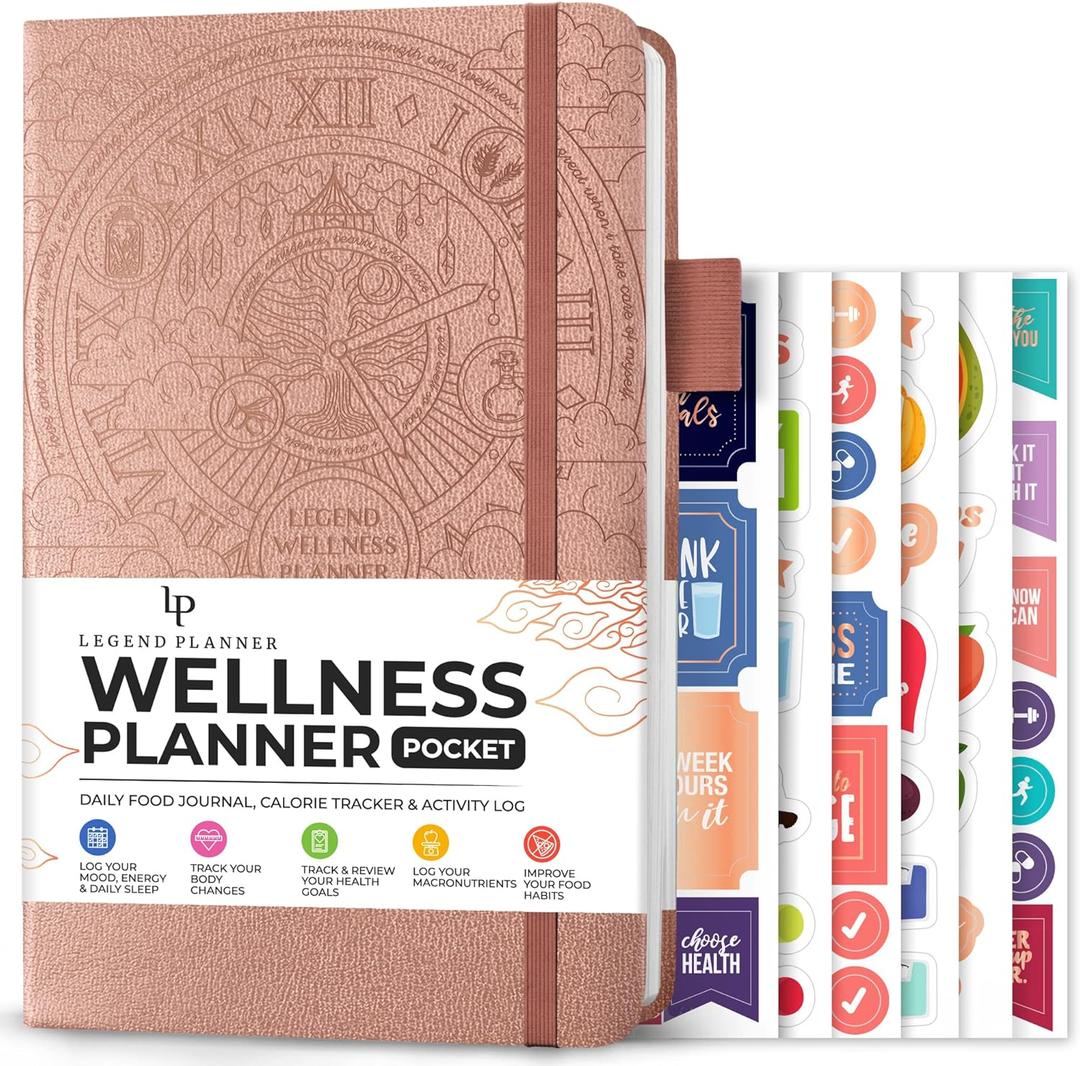 Legend Wellness Planner & Food Journal Pocket  Daily Diet & Health Journal with Weight Loss, Measurement & Exercise Trackers  Lifestyle & Nutrition Diary  Lasts 6 Months, 3.9x6.3  Rose Gold