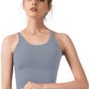 Redqenting Longline Sports Bra for Women with Removable Padded,Sexy Criss Cross Back Strappy Yoga Bras Workout Tank Tops (Medium, Aegean Blue)