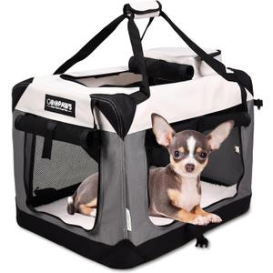 JESPET Soft Dog Crates Kennel for Pets, 3 Door Soft Sided Folding Travel Pet Carrier with Straps and Fleece Mat for Dogs, Cats(7-Light Grey, Small(24" L x 16.5" W x 16.5" H))