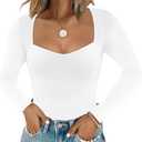 Chunpin Women's Sexy Square Neck Long Sleeve Bodysuit Double Lined Tops Thong Bodysuit White XL