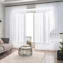 White Sheer Curtains 102 Inch Long 2 Panels Custom, Thin Textured Linen Look Window Sheers, Pinch Pleated Drapes for Living Room, Sliding Glass Door Curtain with Rings & Hooks & Back Tab (Pre-pleated & Loops | Bright White)