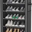 Calmootey 7 Tier Shoe Rack Organizer,Portable Shoe Shelf with Nonwoven Fabric Cover for Closet Hallway,Bedroom,Entryway,Grey, Size: 7-tier(23.62"W)