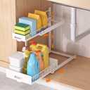 Under Sink Organizer, 2 Tier Slide Out Cabinet Organizer with Pulley, Height Adjustable Pull Out Shelf for Kitchen, Bathroom, Laundry and Utility Storage, White, 1 Pack