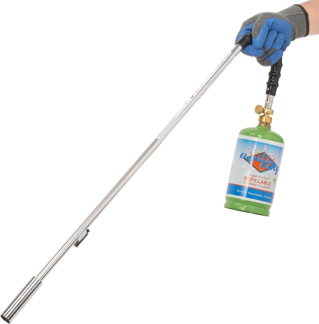 Flame King Propane Torch Weed Burner, 24000 BTU + Empty Refillable 1LB Empty Propane Cylinder Tank - Reusable - Safe and Legal Refill Option - DOT Compliant - 16.4 oz, Green