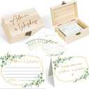 52 Pcs Wedding Eucalyptus Baby Shower Advice Cards Box Set Greenery Baby Shower Party Decor with Pine Wood Box Showing Card And 50 Wishes Cards Game Ideas Themed Rustic Advice Birthday Bridal Shower