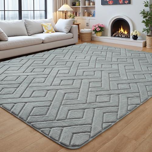 Flagover 4x6 Grey Washable Area Rug for Bedroom, Modern Geometric Shag Non-Slip Living Room Rugs, Fluffy Plush Soft Memory Foam Carpet for Kids Boys Room Nursery Room Dorm Bedside Decor