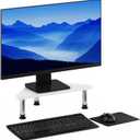 Furinno Turn-N-Tube Corner Monitor Riser Stand, White Oak, Stainless Steel Tubes