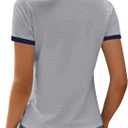 Remidoo Ringer Tee Women's Short Sleeve Shirts Color Block Tops Casual Summer Vintage T-Shirt Grey Blue XX-Large (Gray, XXL)