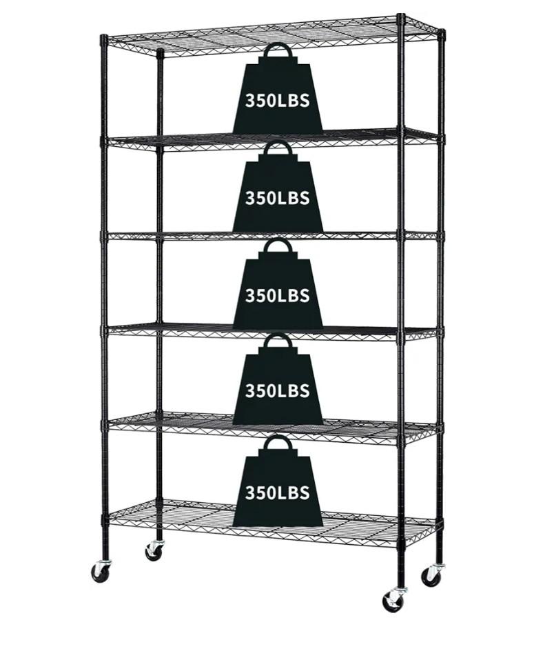 6-Tier Storage Shelf Heavy Duty Shelving Unit NSF Height Adjustable Metal Rack with Wheels for Laundry Bathroom Kitchen Garage Pantry Organization 2100 LBS Capacity-82*48*18 inch, (Black)