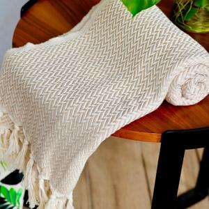 Peshtemania Premium Cotton Boho Throw Blanket Fall Throw Blanket |50x60| Beige Cream for Bed Sofa Couch Outdoor Farmhouse Turkish Throws and Blankets for Bedroom Picnic Blankets Yoga Blanket