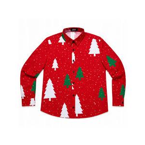 JOGAL Mens Christmas Shirts Santa Claus Party Long Sleeve Button Down Shirts RedTree X-Large