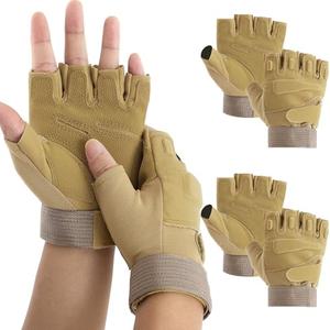 Teenyyou 2 Pairs Director's Showcase Color Guard Gloves Fingerless Colorguard Gloves Adjustable Wrist Strap for Color Guard Flag Pole and Sports(Tan,Medium)