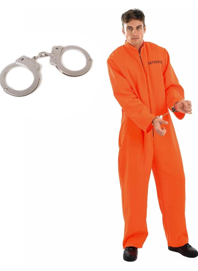 fun shack Men's Prisoner Costume, Orange Jail Inmate Jumpsuit, Adult Prison Outfit for Halloween or Costume Parties, XL