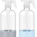 2 Pack Glass Spray Bottles with Silicone Sleeve, 16 oz Empty Refillable Containers with Adjustable Spray Nozzles, Spray Bottles for Hair, Cleaning Solutions and Plants Blue & Grey