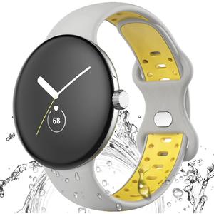 Miimall Compatible for Google Pixel Watch 4(2025) 3 2 1 41mm Bands, Soft Silicone Waterproof Sport Wristband Strap Band for Google Pixel Watch 4/3/2/1 for Women Men (Large, Grey-Yellow)