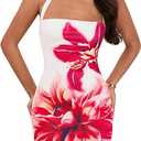 OYOANGLE Women's Floral Print Y2K Mini Dress Halter Neck Sleeveless Fitted Short Dresses M