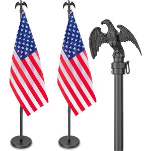 8 FT Indoor Flag Pole and Stand, Heavy Duty Indoor Flag Pole Kit with Weighted & Thickened Base, Eagle Topper, 3x5 FT American Flag, Adjustable Presidential Indoor Flagpole for Office School City Hall (Black)