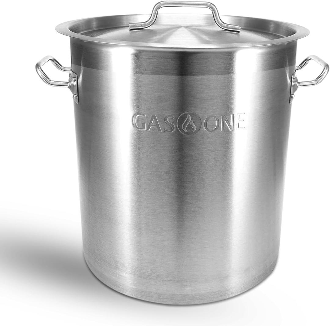 GasOne Stainless Steel Stockpot  20qt Stock Pot with Lid and Capsule Tri-Ply Bottom  Heavy-Duty Cooking Pot for Beer Brewing, Soup, Seafood Boil  Reinforced Rim Stainless Steel Soup Pot