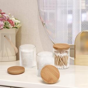 BKYFPQ 3 Pack Glass Qtip Holder Dispenser Set - Apothecary Jars with Lids for Vanity Makeup Organizer - Bathroom Canister Storage Organizer for Cotton Ball,Swab,Round Pads,Floss