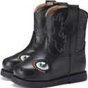 Rollda Baby Cowboy Boots Toddler Cowgirl Boots Infant Western Boots Round Toe (Black)