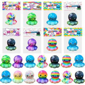 24 Pcs Valentines Day Gift Cards with Octopus Slow Squishy Toys Soft Stress Relief Squeeze Toys for Kids Boys Girls Valentines Party Favors Gifts Classroom School Exchange Prize