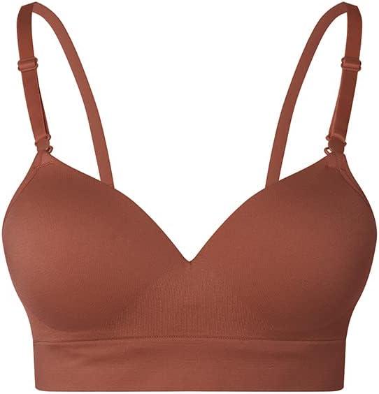 Lemef Seamless Bras for Women Wirefree Padded Bras (Brown, S)