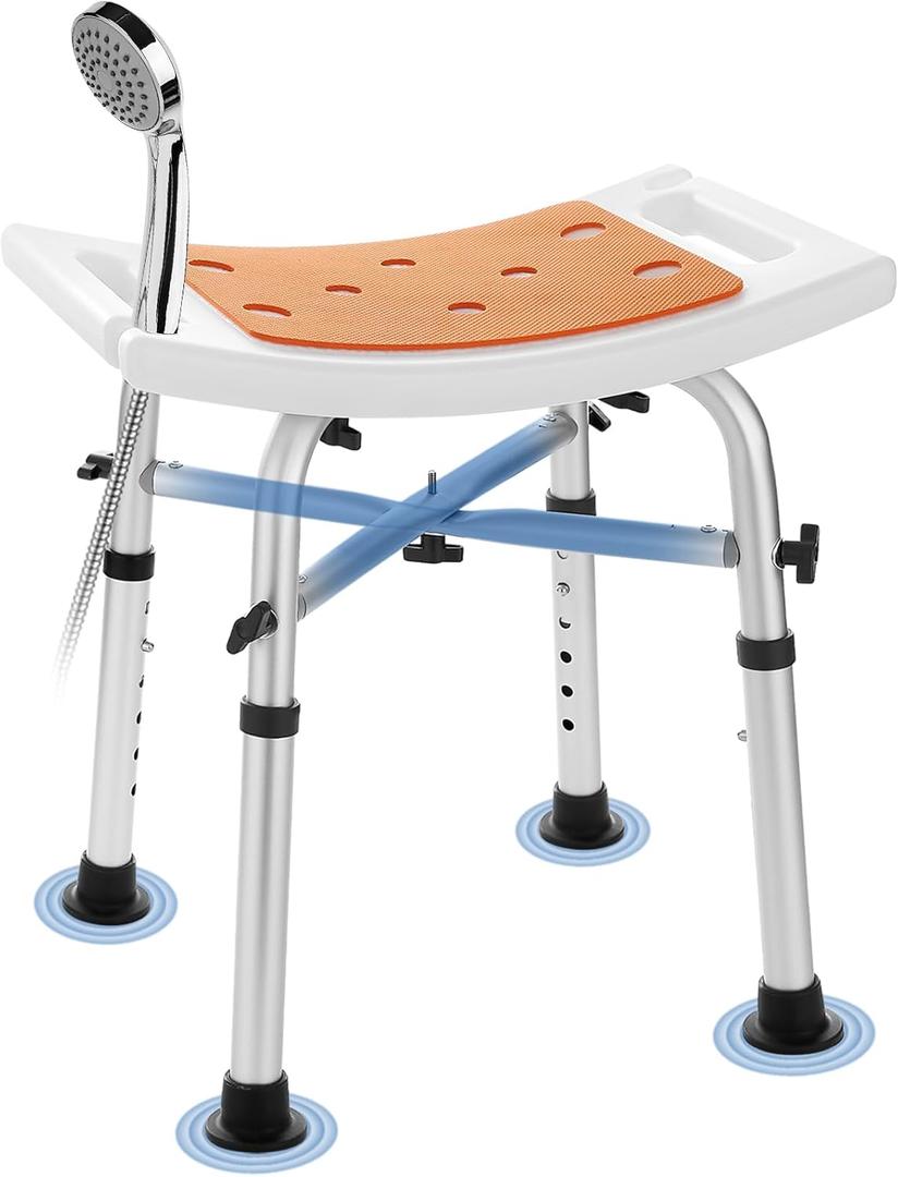 Shower Chair Bath Stool Seat 350 Lbs, Height Adjustable Bath Bench with Padded Seat for Seniors, Shower Stool Chair for Inside Shower, Shower Seat Stool with Heavy Duty Crossbar Support (Orange)