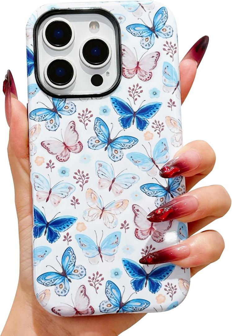 Designed for iPhone 16 Pro Max Phone Case,Cute Butterfly with Shockproof Slim Soft TPU Hard PC Protective Phone Cases Cover for Women Girls Aesthetic-Butterfly