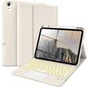 kenke for iPad 11/10th Gen Case with Keyboard 11/10.9 inch 2025 A16/2022, Detachable Wireless Bluetooth with Right Side Pencil Holder, Multi-Touch Trackpad Backlit Square Gray Keycaps (Cream)