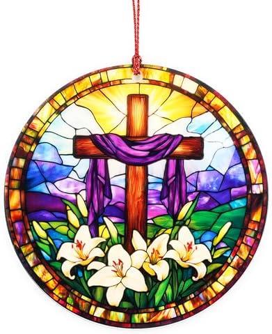 He is Risen Easter Decor – Religious Easter Cross Decoration for Home, Catholic Gifts, Christian Religious Decorations, Easter Basket Stuffers and Small Tree Ornament