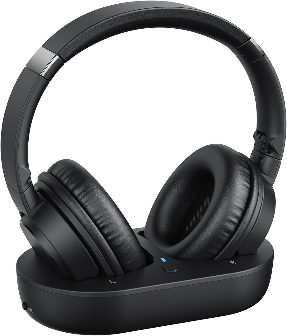 Wireless Headphones for TV Watching, TV Headphones Wireless for Seniors with Versatile Transmitter Charging Dock, Instant Audio Sync, 60-Hour Playtime, Perfect for Parents & Seniors, Black