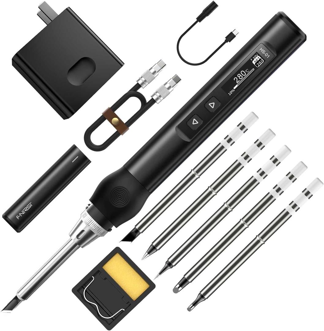 FNIRSI Soldering Iron Kit, DC/PD(96W/65W) Mini Digital Soldering Iron, 180-780 Fast Heating, 6 Soldering Tips, Digital OLED Screen Display, Auto Sleep (With Power Adapter) (Black)