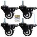 2'' Caster Wheels, Swivel Stem Casters 3/8'' - 16x1'' (Screw Diameter 3/8'', Screw Height 1'') 330Lbs Heavy Duty Threaded Casters No Noise PU Dual Locking Castors with Brake