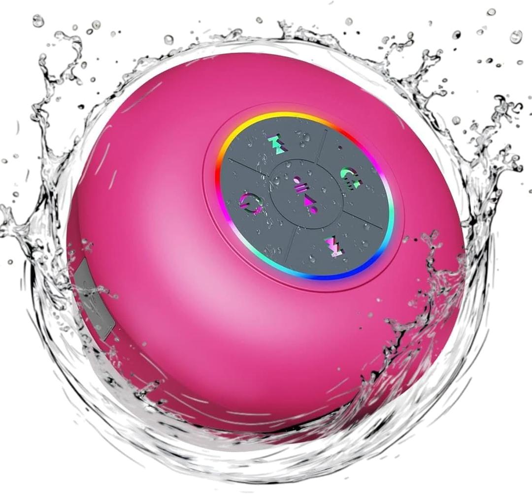 Bluetooth Shower Speaker with LED Portable Wireless Mini Speaker with Mic & Suction Cup, IPX4 Water Resistant for Shower, Travel, Pool, River Floating, and Outdoor Fun (Plum)