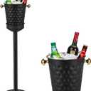 Champagne Bucket with Stand,5L Ice Bucket with Stand,Wine Chiller Bucket,Stainless Steel Champagne Stand for Wedding KTV Club BBQ Party Home Outdoor Black