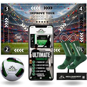 SkillZone Soccer Training Mat with Soccer Ball – Dribbling & Footwork Trainer | Indoor/Outdoor Soccer Training Kit with Interactive Video Hub, Grip Socks & Carry Bag | Control & Agility Practice