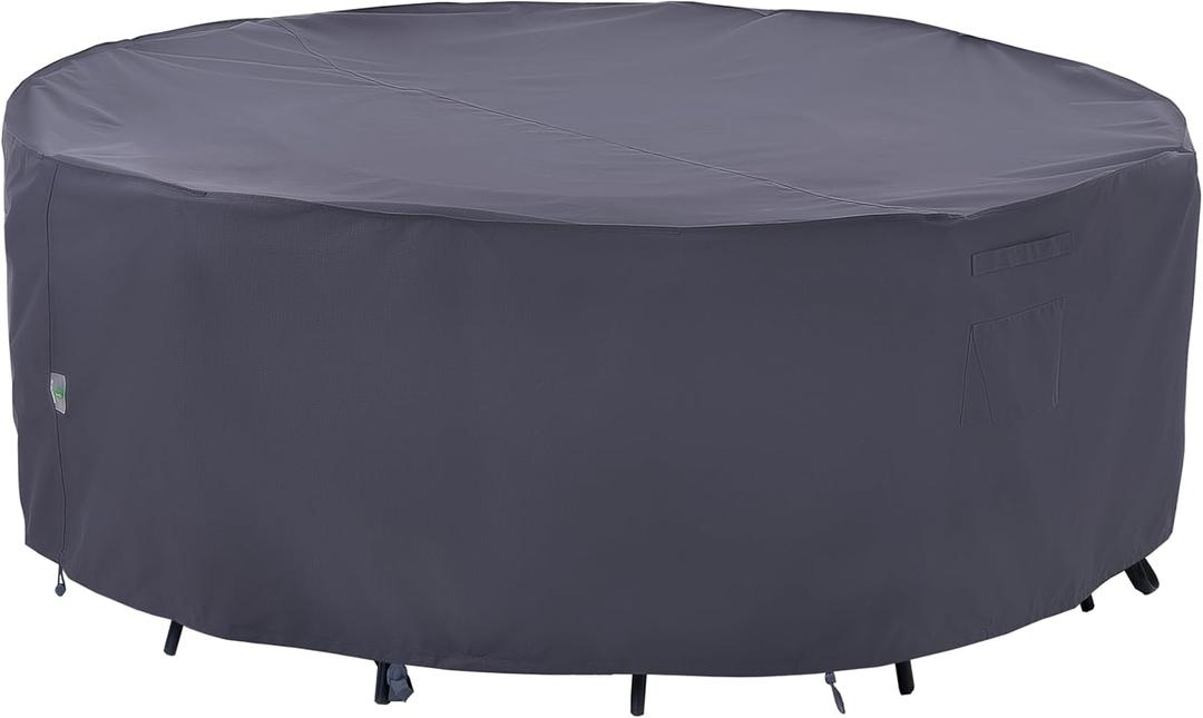 F&J Outdoors Outdoor Patio Furniture Covers, Waterproof UV Resistant Anti-Fading Cover for Large Round Table Chairs Set, Grey, 96" Dia x 27.5" H