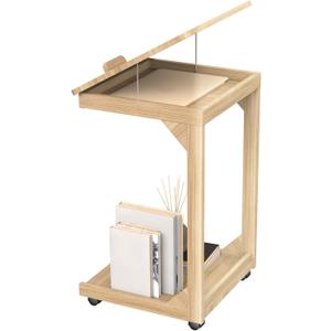 C-Shaped Couch Table, Side Table with 360 Rotating Wheels, 40 Adjustable Tiltable Desktop for Sofa Laptop Coffee, C Table for Living Room (Natural, 15.7 * 15.7 * 24.8in)