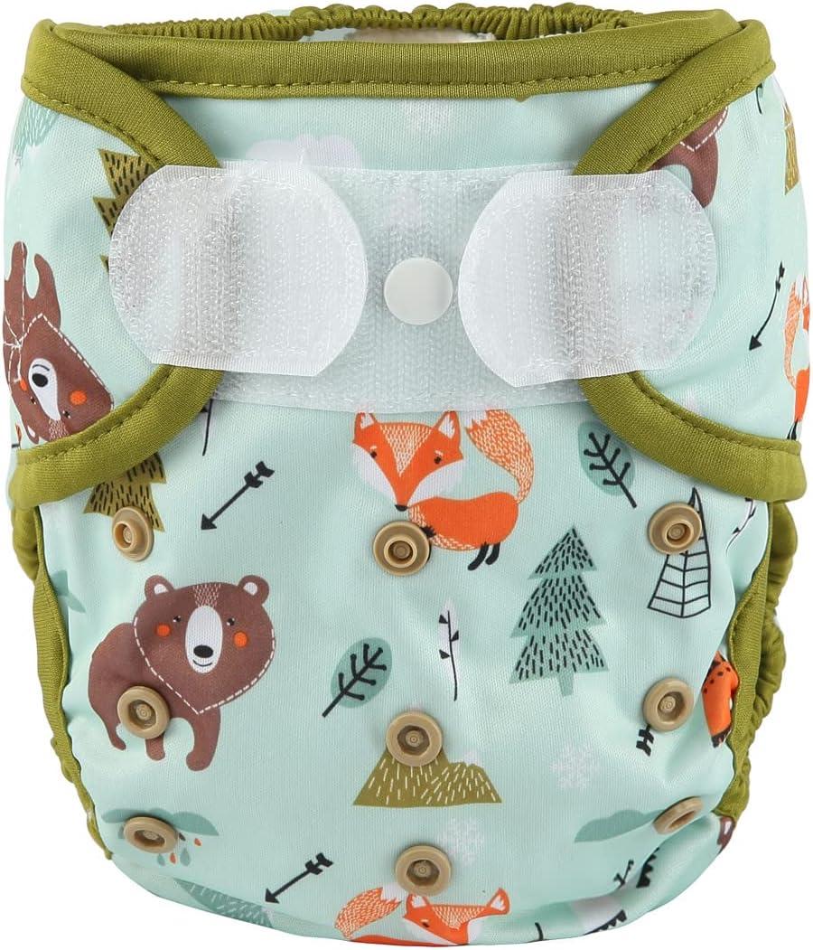 Baby Cloth Diaper Cover Nappy Hook and Loop Double Gusset 6.6lbs to 33lbs (Teepee Bears Foxes) One Size