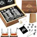 Whiskey Stones Gift Set - Whiskey Glass Set of 2 - Granite Chilling Whiskey Rocks - Scotch Bourbon Box Set -Father's Day Birthday Gifts for Men Drinking Gift for Dad Him Husband Party Holiday Present