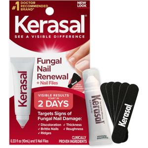 Kerasal Nail Renewal and Nail File Combo Pack, Restores Appearance of Discolored or Damaged Nails, 5 Heavy Duty Nail Files, 0.33 fl oz, Clear (Packaging May Vary)