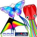 3 Piece Set Butterfly Delta Octopus Kites for Kids and AdultsEasy to Fly for Outdoor Adults Children Line Kite for Kids Toy (Gradient Grassland Rainbow+Octopus Red+Blue Dreamy Butterfly, 3)