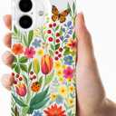 Compatible with iPhone 16 pro Clear Case, Trendy Cute Floral Flowers Slim Anti-Yellowing TPU Shockproof Aesthetic Protective Phone Case Cover for Women Girls 6.1",in The Garden