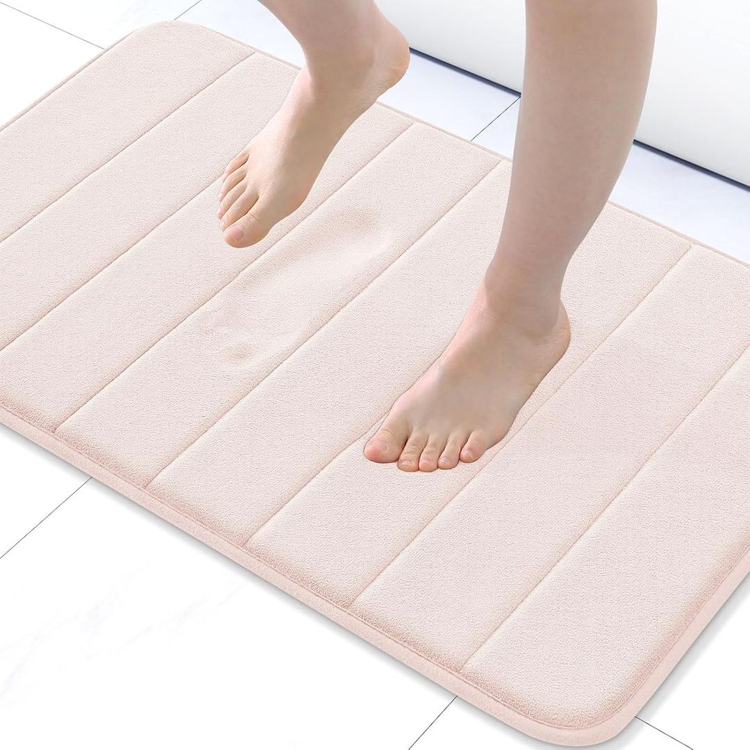 Buganda Memory Foam Bath Mat, 24" x 16", Ultra Soft and Non-Slip Bathroom Rugs, Water Absorbent and Machine Washable Bath Rug for Bathroom, Shower, and Tub, Pink