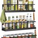 Spice Rack Wall Mounted 3 Pack, Space-Saving Spice Organizer for Spice Jars and Seasonings, Screw or Adhesive Hanging Spice Rack Organizer for Your Kitchen Cabinet,or Pantry Door (Black)