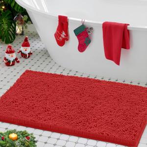 LuxUrux Red Bathroom Rugs  Soft Christmas 30x17 Bath Mat, NonSlip, Absorbent, Machine Washable, Plush Bathroom Floor Rug for Holiday Dcor & Everyday Luxury