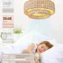 Boho Caged Ceiling Fans with Lights Flush Mount, Layered Rattan Ceiling Fan with Light Remote Control with Reversible 6 Speeds for Bedroom, Nursery, Living Room, E26 Base, Indoor