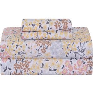 Feather & Stitch Softest 100% Cotton Sheets, 300 Thread Count Percale Weave Bedding, 16" Deep Pocket, Cooling Sheets, Breathable Bed Set, Hotel Premium Quality (Queen, Victorian Floral)