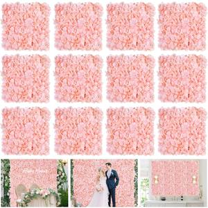 Flower Wall Panel Wedding Backdrop: 12 Pcs Artificial Flower Wall Backdrop 3D Silk Hydrangea Floral Wall for Bridal Shower Party Birthday Decoration (Blush, 15 x 15 Inch) (12pcs)