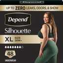 Depend Silhouette Adult Diapers, Incontinence & Postpartum Bladder Leak Underwear for Women, Maximum Absorbency, Extra Large, Black, 48 Count (2 Packs of 24)